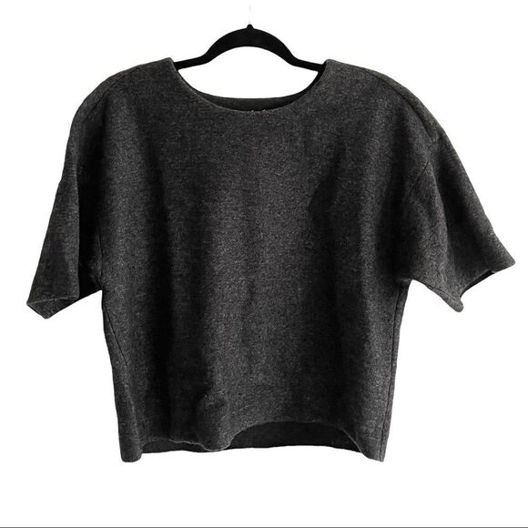 LORD & TAYLOR Wool Cropped Short Sleeve Sweater Charcoal Black Grey S - Picture 1 of 8